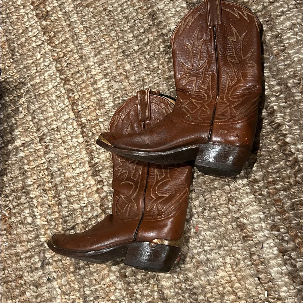 Vintage Tony Lama Women Western Gold Toe Cap Cowboy Boots